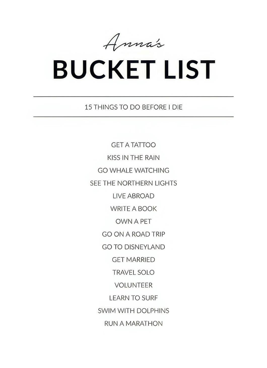 Personliga tavlor Bucket List Personal Poster (30x40 cm)