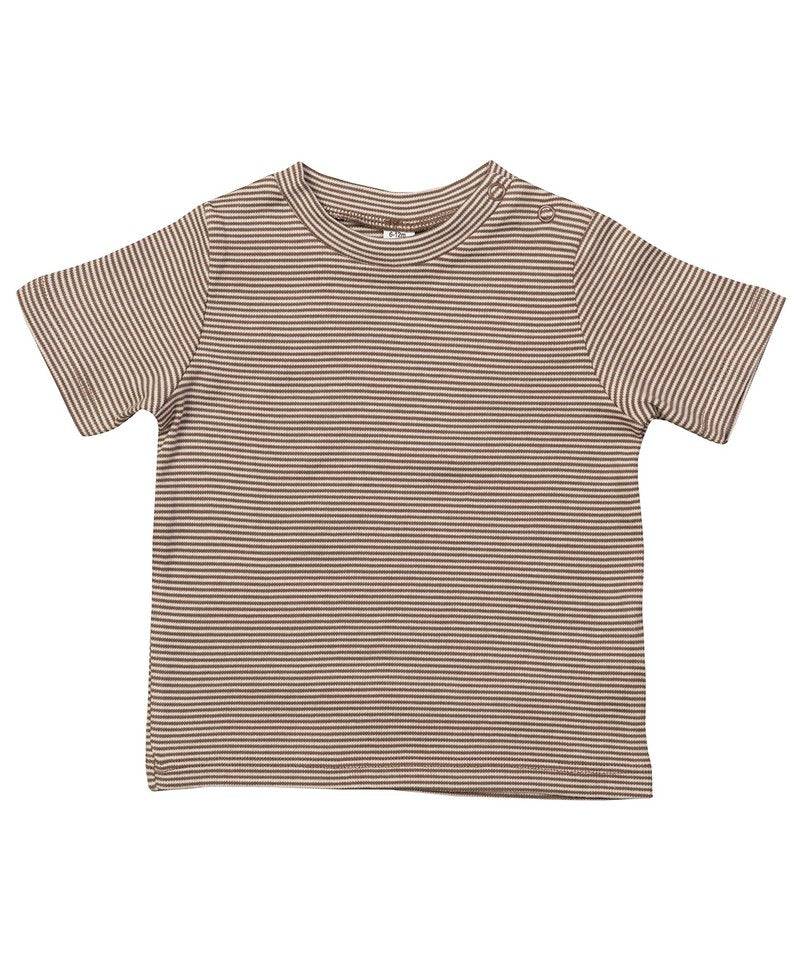 Baby Stripy Tshirt - 3-6 Months / Organic Natural/ Mocha