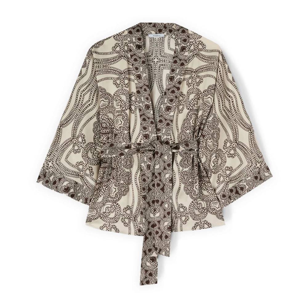 Motivi Satin Kimono med Print - Bluser og skjorter - Dame - Beige - S - Satin