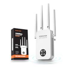 Cokvok 1200M WLAN Repeater, WiFi Booster WLAN Verstärker (867MBit/s 5GHz + 300MBit/s 2,4GHz), LED Bildschirm, WPS, AP Modus, LAN Port und 4 Antennen, Kompatibel mit Allen WiFi Geräte