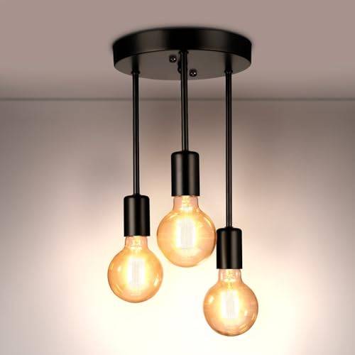 Letlit Deckenleuchte 3 Flammig - Vintage Deckenstrahler Deckenlampe Schwarz, E27 Küchenlampe Hängend Lampe Kronleuchter, Retro Industrial Deckenspots für Esszimmer Küche Wohnzimmer Bar Restaurant