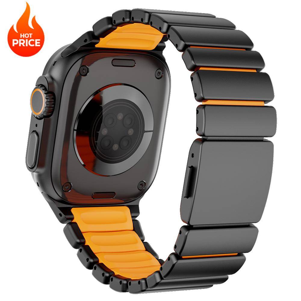 Titan Silikon Magnetiskt Armband för Apple Watch Ultra 3/2 49mm Serie 11 10 46mm Metallarmband för Iwatch 9 8 7 45mm 6 SE 5 44mm gray