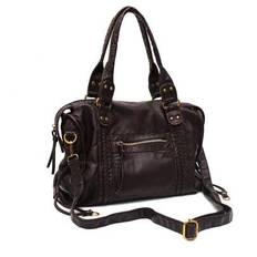 Retro Casual Cool Street Style Soft Brush Off Washed PU Vegan Leather Zipper Closure Zip Pockets Braid Decor Large Capacity Fits 13' Laptop Tote Adjus - Coffee Brown - one-size