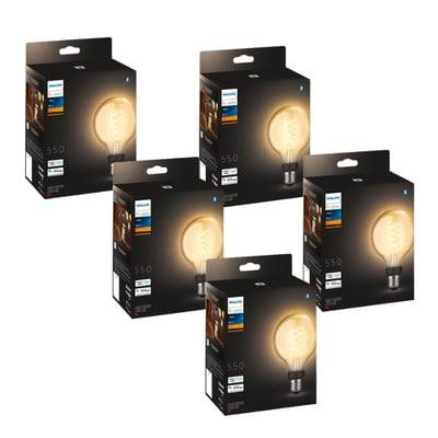 Philips Hue E27 LED-pære, Gløde-filament, White, Zigbee + Bluetooth, 7W, 550lm - 5 pak