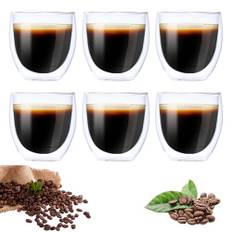 Espressokoppar, set med 6 stycken, dubbelväggiga espressoglas 80 ml, mockakanser av borosilikatglas, espressoglas moderna diskmaskinssäkra kaffekoppar, cappuccinokoppar, latte macchiato-glas