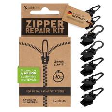 ZlideOn Zipper Repair – normal plast och metalldragkedja XXL silver ZlideOn dragkedja reserv – 7 st, svart, stor (Large Mulipack (7 st))