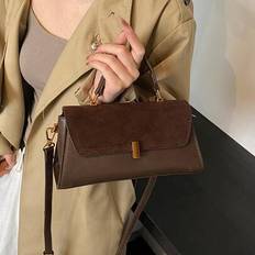 Retro Suede Fabric, Fashionable Women's Handbag, PU Patch Shoulder Bag, Daily Work Handbag, Business And Leisure Women's Bag, Very Suitable For Office - Coffee