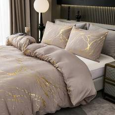 Enfärgad metallisk marmor påslakanset Folietryck Glitter Sängkläder Set Taupe Marmor Sängkläder Set 3 delar Guld Metallic Täckeöverdrag Mjukt mikrofib - Kamel (135*200,150*200,180*200,200*200,160*220,168*229,200*230,229*229,230*220,264*229,260*220,240*220)