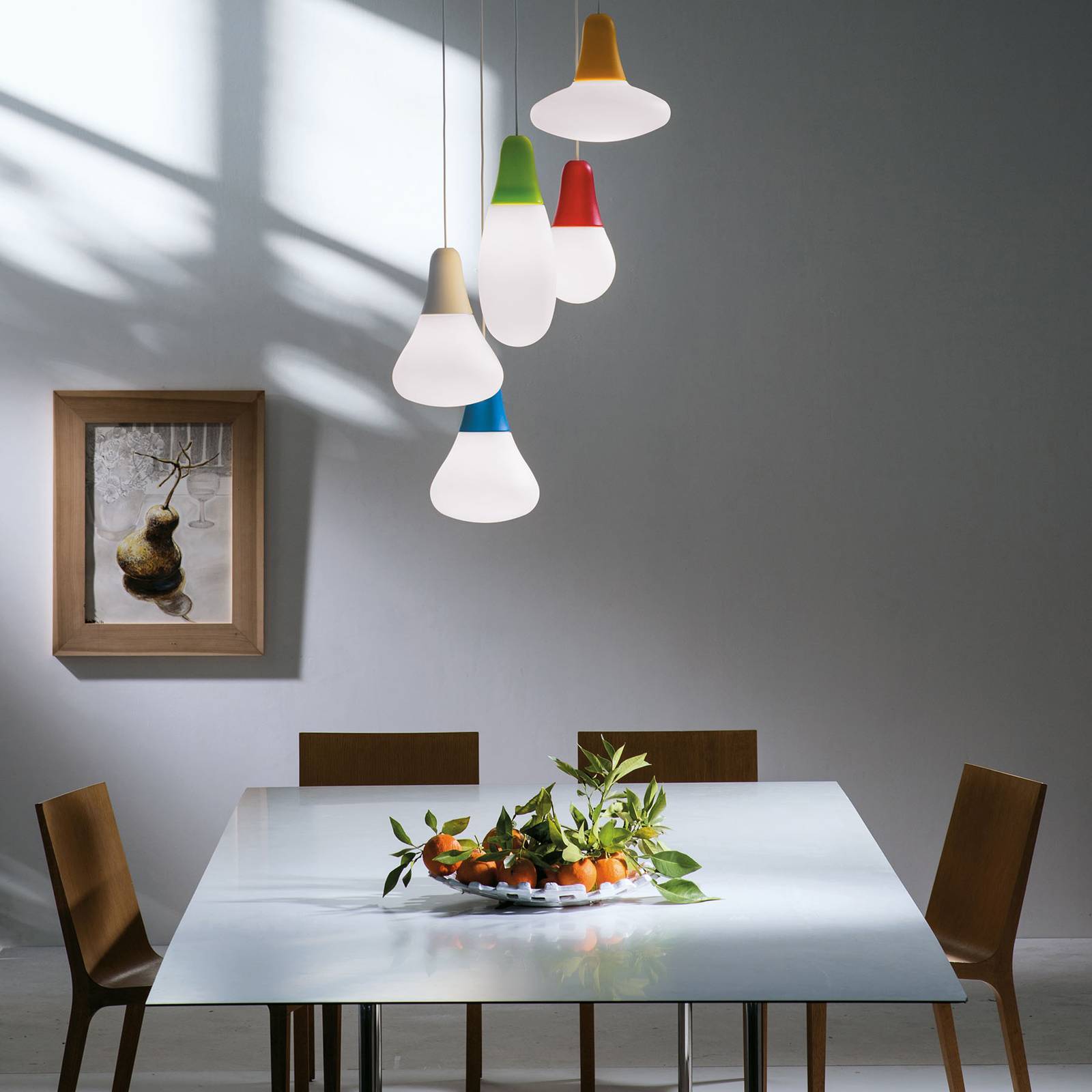 Martinelli Luce Design pendellampa Ciulifruli, dimbar, Vitt / opal, Vardagsrum / matsal, Syntetmaterial, Design, Pendellampa
