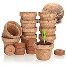 COM-FOUR® 20-delad kokosnötsodlingsset - biologiskt nedbrytbara kokosskivor i kruka - odlingshjälpmedel bestående av 10 svällflikar och 10 krukor - planteringsskålar av kokosfibrer - odlingsstöd