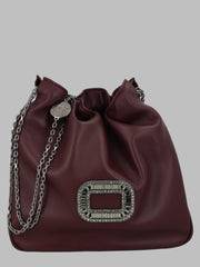 Roger Vivier Crystal-Embellished Leather Mini Bag — Burgundy