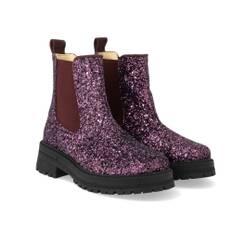 Angulus Chelsea Støvle Aubergine Glitter Med Chunky Tracksål - Str. 38