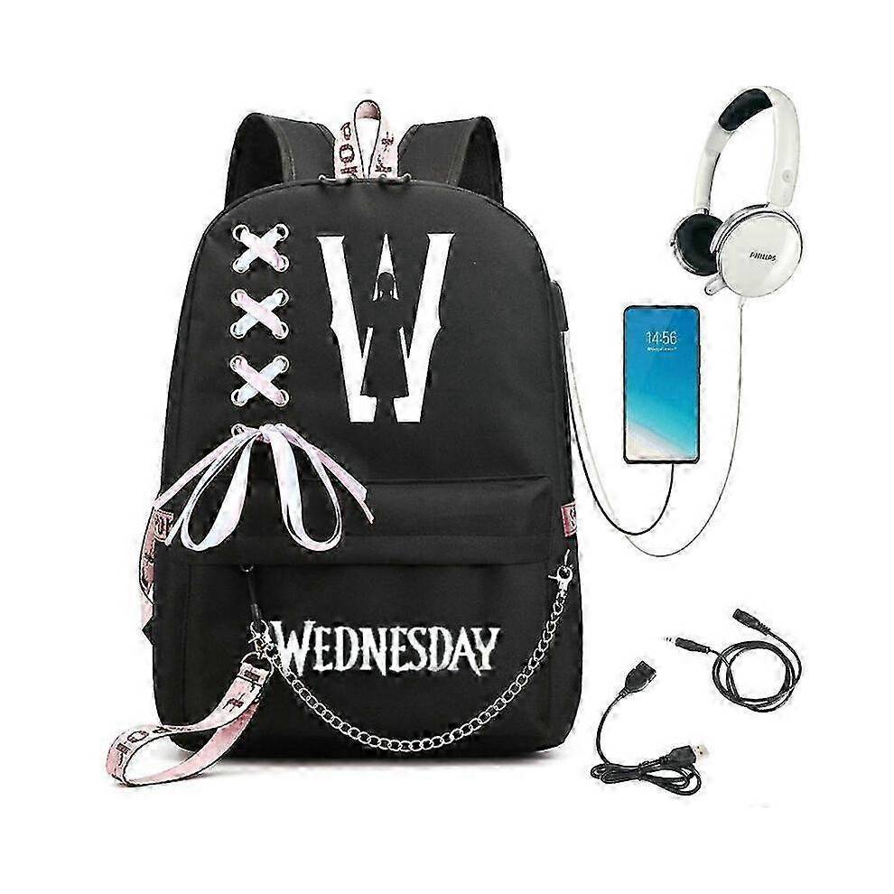(picture color15) Wednesday Addams Backpack Mirabel Madrigal School Bags USB Charging Backpack Travel Notebook Schoolbag for Kids Students 25-26s