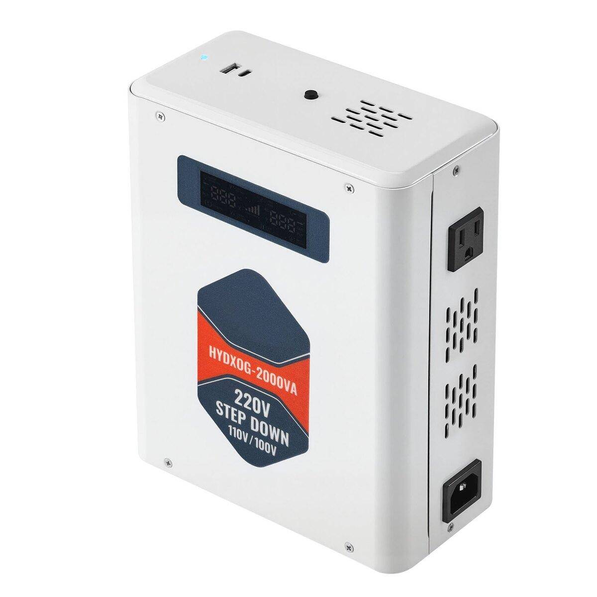 Step Down Voltage Converter, 2000VA, Heavy Duty Voltage Power Converter, 220V to 110V Power Transformer, with 2 US Outlets, USB Output, LCD Display,