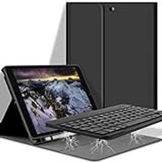 GOOJODOQ Tangentbordsfodral för iPad nionde generationen 10,2 tum 2021, QWERTZ layout, avtagbart tangentbord, fodral med pennhållare för iPad 9 Gen 2021/8 Gen 2020/7 Gen 2019 10,2 tum, svart