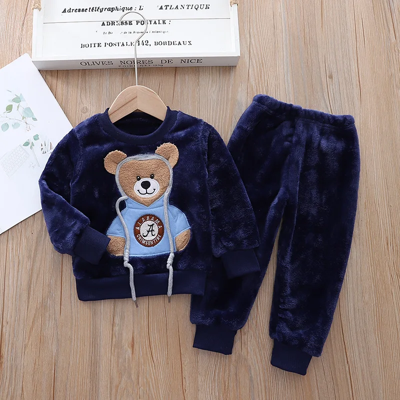 CozyBear – Varmt & mjukt – Träningsdräkt för barn med björnmönster Mörkblå / 90 (9–12 månader) | Pedagogiska Träleksaker