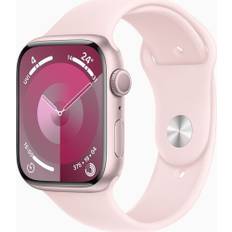 Apple Watch Series 9 Aluminium 45 mm (2023) | GPS + Cellular | rosa | Sportband ljusrosa S/M