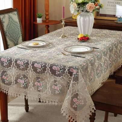 100 % polyestertyg, utsökt broderihantverk, vattenlöslig broderad ihålig spetskant, fyrkantig/rektangulär duk för kök, matbord, skrivbord, soffbord, s - Beige (90*90,45*30,110*110,61*61 cm,125*125 cm,156*156 cm,152*222 cm,110*158 cm,127*177 cm,155*255 cm)