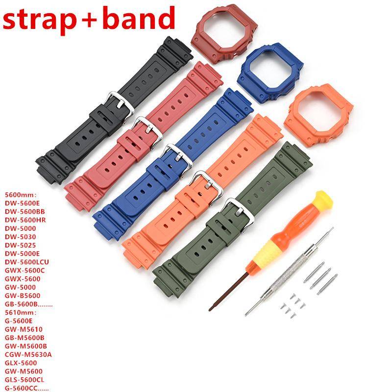 Rem med Boett för Casio G-Shock DW-5600 DW-5000 GW-M5610 GLX-5600 Herr Dam Ersättningsgummi Resin Skal Klockarmband Armband transparent