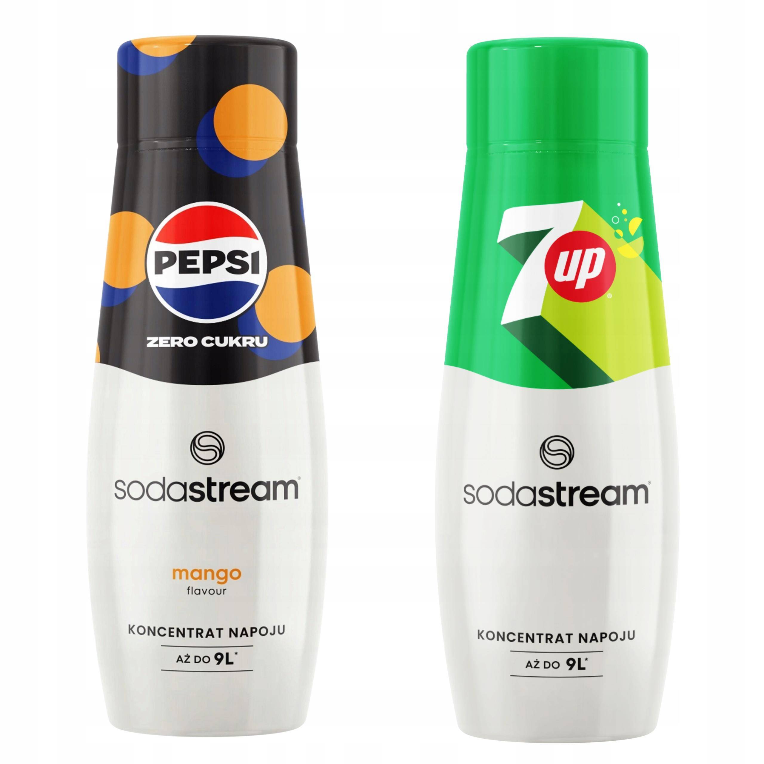Set of 2 Sodastream syrup concentrates. Pepsi MAX Mango Zero Sugar + 7Up