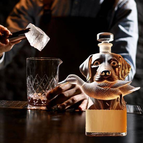 Jakthund Whiskeykaraff 3D Graverad Andjägare Hund Glasflaska Djur Whiskeyflaska Vinbehållare för Män Pappa Hem Bar Dekor brown