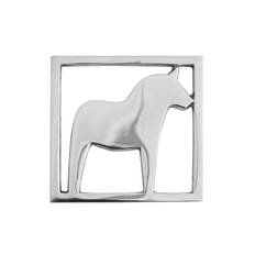 Glasunderlägg i form av Dalahäst, polerad aluminium