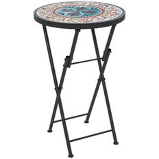 Sidobord, hopfällbart trädgårdsbord med mosaikdesign, diameter 35,5 x 55 cm, runt väderbeständigt balkongbord av metall, camping