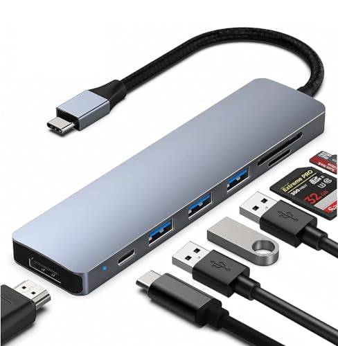 NFMAXONE USB-C 7-i-1-hubb, typ C USB-hubbadapter med HDMI 4K, dockningsstation med USB 3.0-portar, kompatibel med Macbook Pro/Air, iPad Pro, iMac, iPhone 16 15 Pro/Pro MAX - SD/TF-läsare
