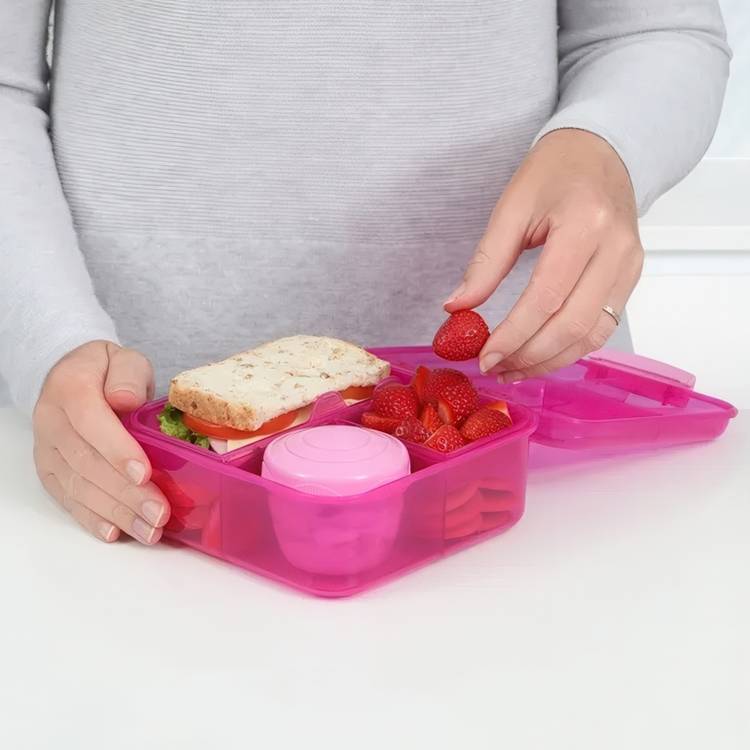 Bentobox med 5 fack och burk 1,25L, Sistema, Rosa