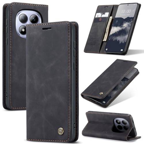 Cracedily Skal för Xiaomi Redmi Note 15 Pro 5G Case, Läderfodral Plånbok Skal, [TPU-skal] [Kortplatser] [Kickstand] stöttåligt folio flipfodral Wallet Leather Cover för Note 15 Pro 5G, Svart
