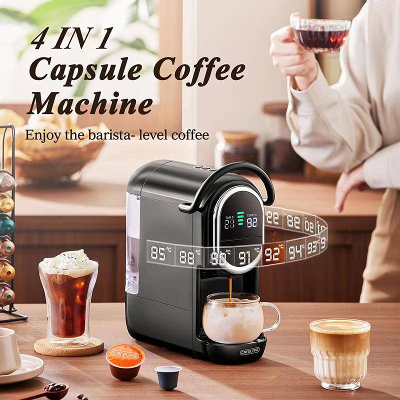 Cafelffe MK-609S 4-i-1 Kaffemaskin Dolce gusto Nespresso Kapsel ESE Pod Malet Kaffe Kaffe Cafeteria 19 Bar Varm/Kall, Gåva till Älskare svart