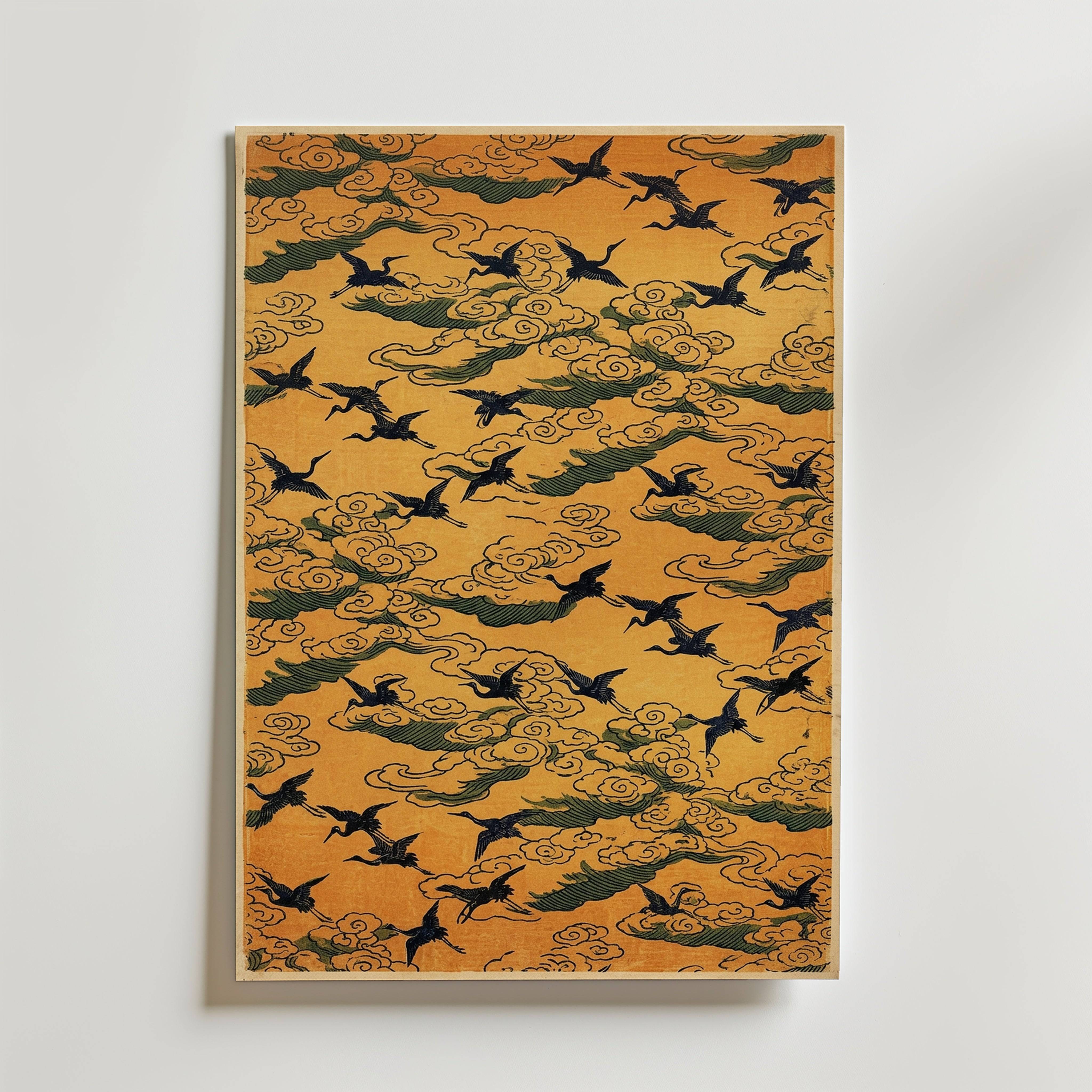 Saffron Cranes Poster - Premium Canvas 30x40 cm