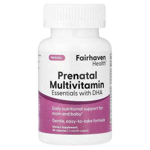 Fairhaven Health  Prenatal Multivitamin Essentials with DHA  Lemon Essenced  60 Capsules