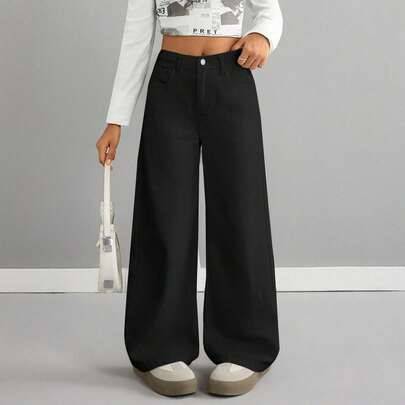 Svarta löst sittande jeans i denim för tween-flickor (8Y,9Y,10Y,11Y,12Y,13Y)