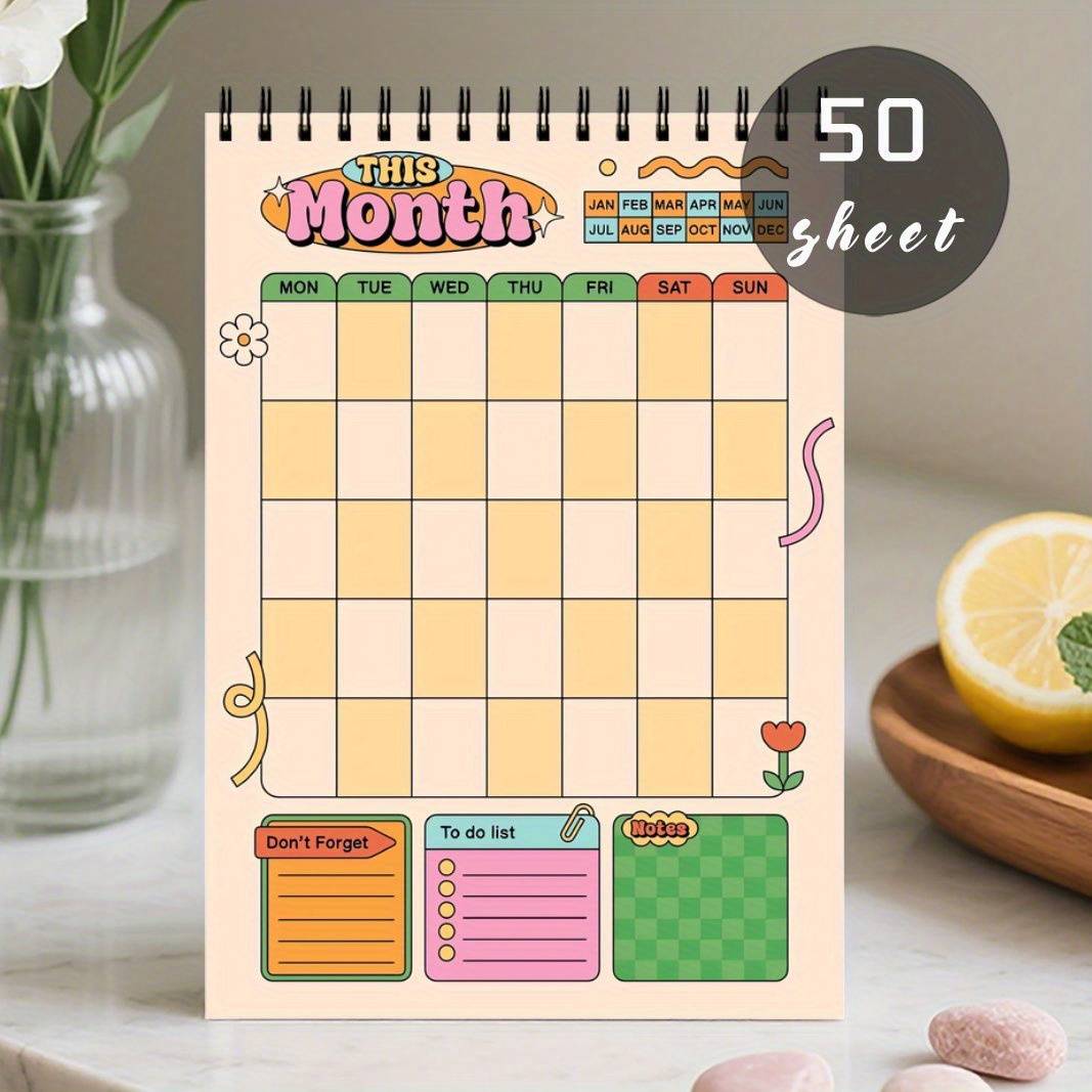 1pc Spiral Bound Daily Planner Notebook With Floral & Heart - Horizontal Line Task Checklist Organizer, Undated To-do List Notepad Agenda Pad Suitable For Work,, Organization - Portable