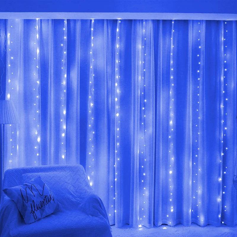 3/6M USB LED Curtain 8Modes Remote Control String Lights Holiday Wedding Fairy Garland Lights For Bedroom Living Room Decor - Blue / 3x1M