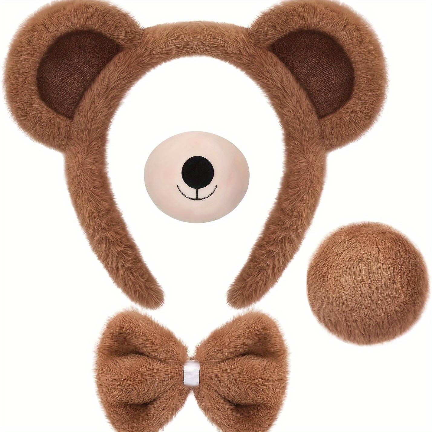 4pcs Fun And Cute Bear Role-playing Costume, Cartoon Animal Headdress/tail/bow Tie/nose Halloween Christmas Easter Party Stage Gift Costume, Party Decorations, Holiday Party Supplies