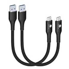 CONMDEX USB C-kabel kort 15 cm/0,15 m 2 stycken 10 Gbps USB3.1 Gen2 datakabel typ C Android bil QC3.0 3.1 A USB A till C snabbladdare för Samsung Note20 Galaxy S23/S22 Z Flip 5 Tab S9 Pixel 8 svart