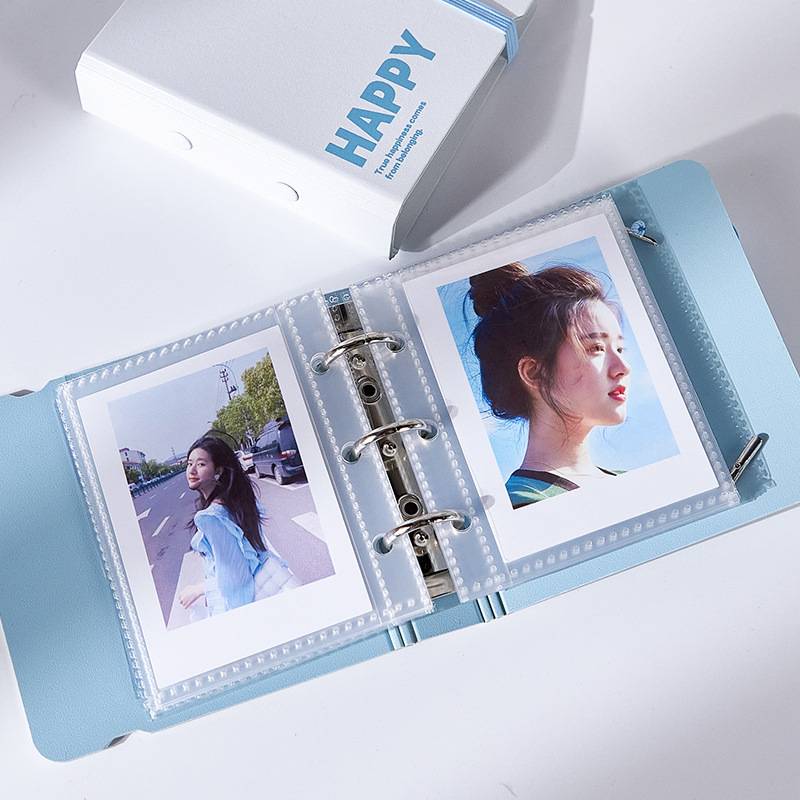 Mini Instax Photo Album | Cute Ins Style 3 Inch Card Holder Kawaii PU PP Loose-Leaf Refillable Storage Book for Girls