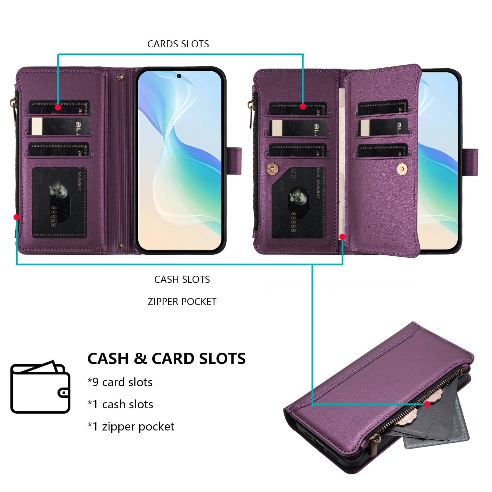 För Samsung Galaxy Note 20 Ultra Note 10 Plus 9 8 Plånboksfodral, RFID-blockerande fodral Stativ Flip-skydd Handledsrem Kortinnehavare violett