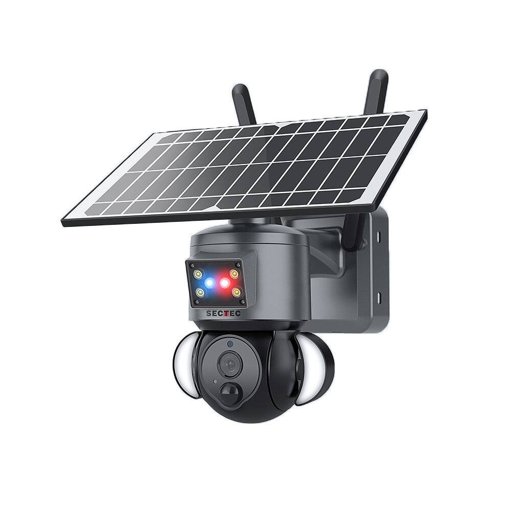 SECTEC Solar WiFi-kamera 3MP HD Färgnattsyn PIR Människodetektering Tvåvägs ljud IP65 Vattentät Solcellsdriven Övervakni
