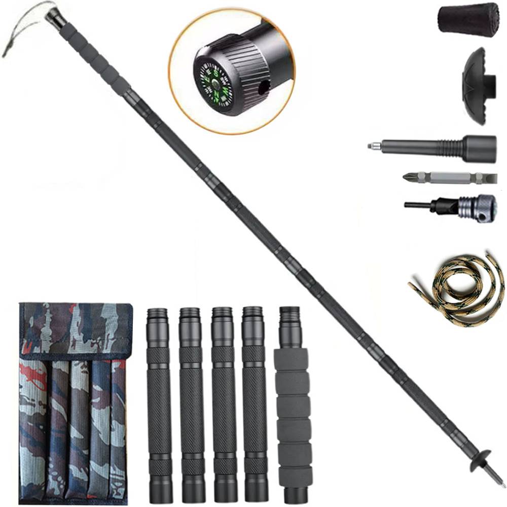 104cm Trekking Pole, Multifunctional Trekking Pole, Foldable Trekking Poles For - Adjustable Aluminum Alloy Hiking Sticks With Compass , Ideal For Mountain Climbing & , Hiking Accessories
