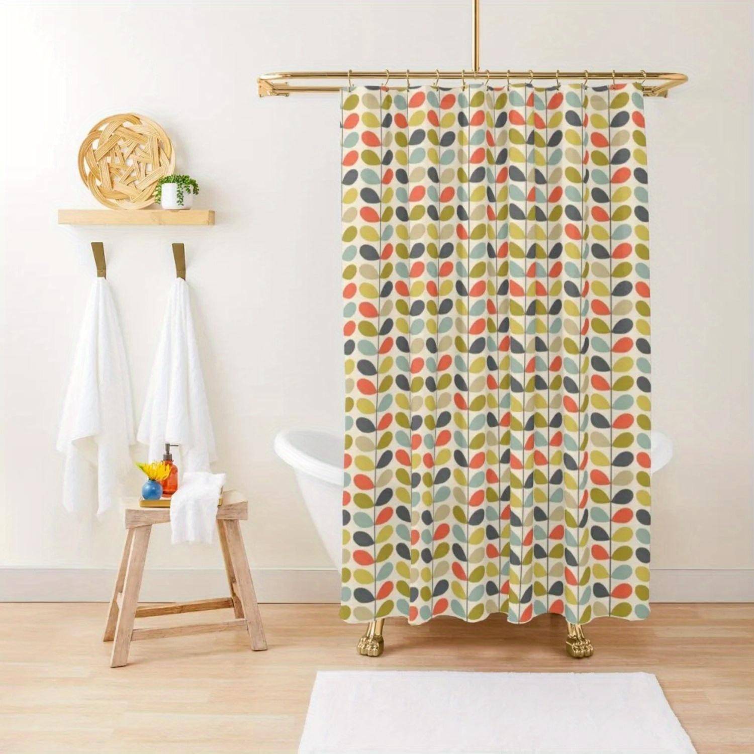 1Pcorla Kiely Blommig Duschdraperi - Livfullt Färgglatt Mönster med Flera Stjälkar, Slitstarkt Polyestertyg, Maskintvättbart