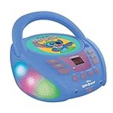 Lexibook - Disney Stitch - Bluetooth CD-spelare för barn - Bärbar, Flerfärgade ljuseffekter, Mikrofonuttag, Aux-uttag, Växelströms- eller batteridriven, Flickor, Pojkar, Blå, RCD109D