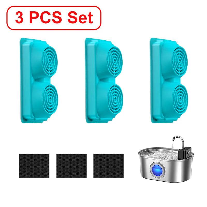 Cat Fountain Filter Replacement - 3.2L Stainless Steel Wireless Fountain Compatible Filters - 3 PCS Set