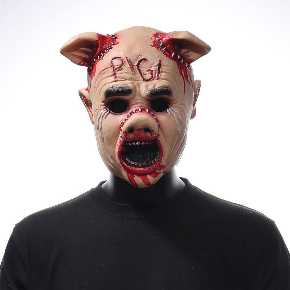 Horror Saw Cry Pig Head Mask Cosplay Bloody Demon Killer Animal Helmet Halloween Carnival Night Club Party Props gul