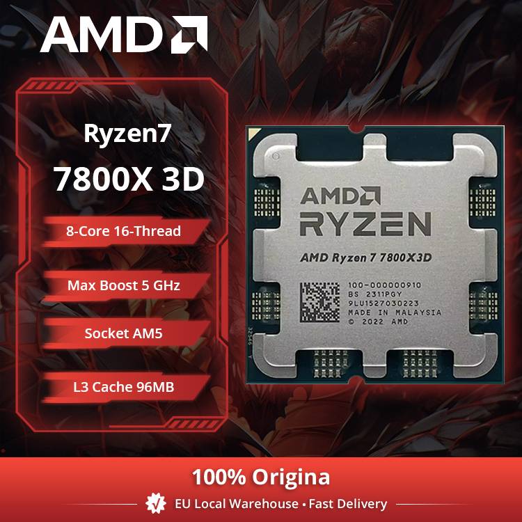 AMD Ryzen 7 7800X3D Gaming Processor, 8-Core  96MB 3D V-Cache, Socket AM5, 5.0GHz, No Fan Included