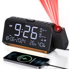 Mesqool Radiowecker mit 320° Projektor, Digitaluhr für Schlafzimmer, USB/Type-C-Anschluss, Doppelalarm mit Wochenend/Wochentagsmodus, Snooze, Dimmer, Batterie-Backup, Projektionswecker, Nachtlicht