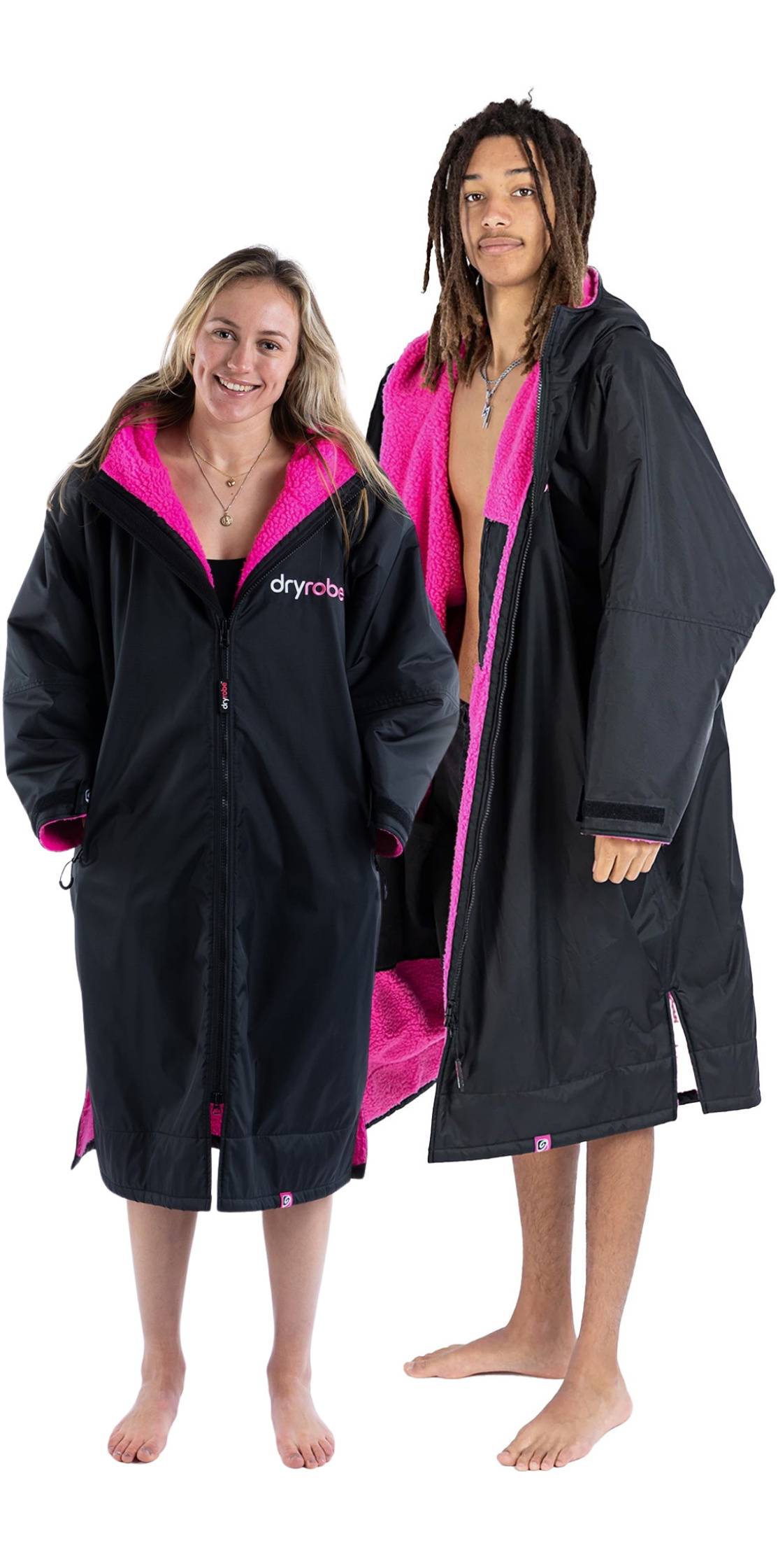 Dryrobe Advance Long Sleeve Changing Robe, Size L - Black / Pink