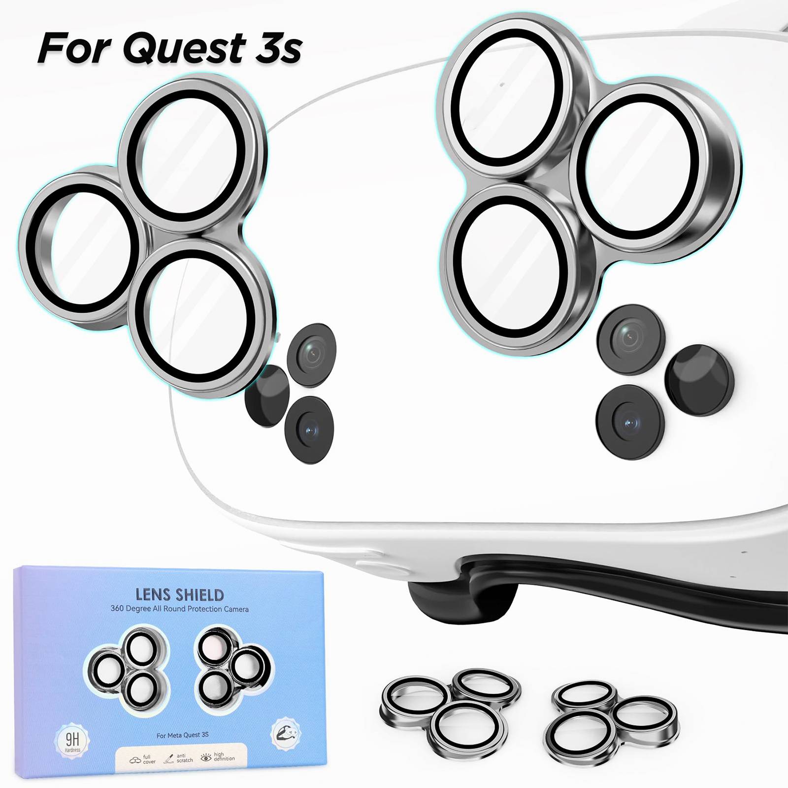 Camera Lens Cover for Meta Quest 3s VR Accessories Aluminum Alloy Frame 9H HD Tempered Glass Protective Film for Oculus Quest 3s